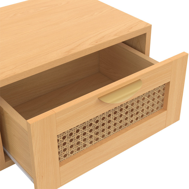 Set di 2 comodini a muro a 1 cassetto EDHEN con ripiani in canna e legno