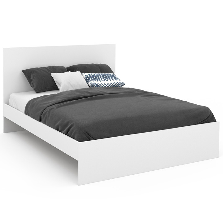 Lit double OMAHA avec tête de lit et sommier 140 x 190 cm blanc