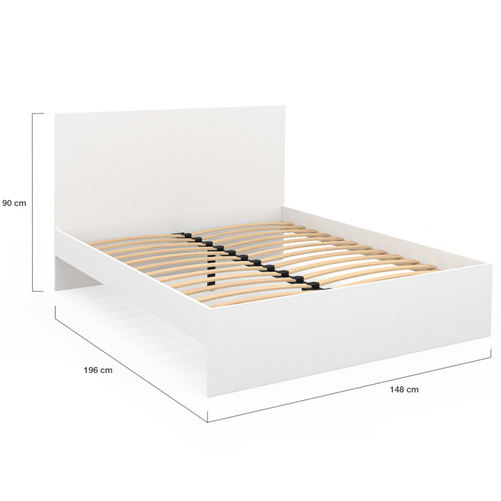 Cama doble con cabecero blanco y somier 140x190cm - OMAHA | ID Market
