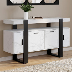Sideboard 140 cm PHOENIX 4 Türen Marmoreffekt weiß ALASKA und schwarz