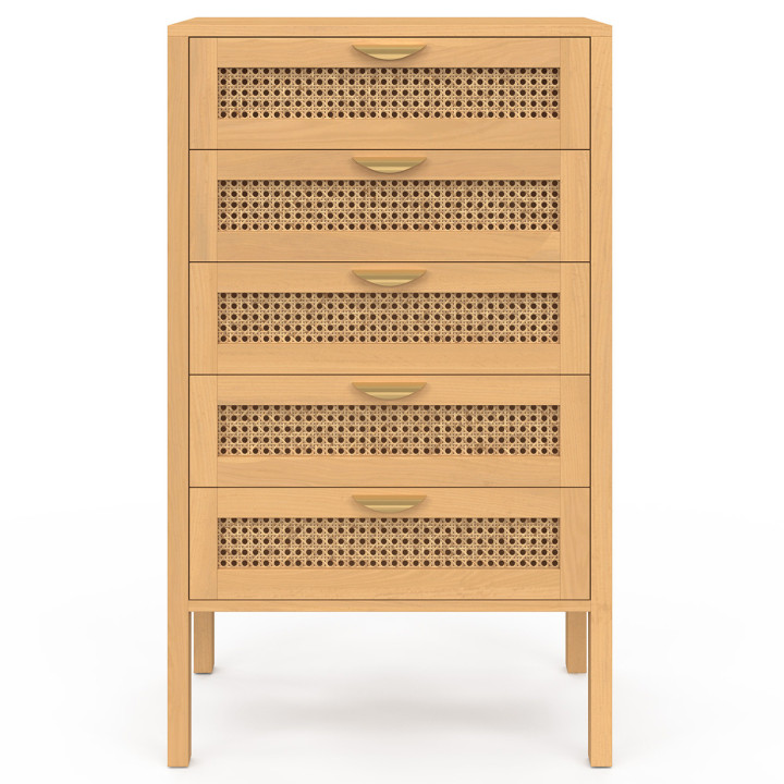 Chiffonnier 5 tiroirs EDHEN 60 cm commode semainier cannage coloris bois