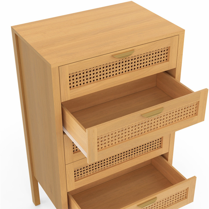Chiffonnier 5 tiroirs EDHEN 60 cm commode semainier cannage coloris bois