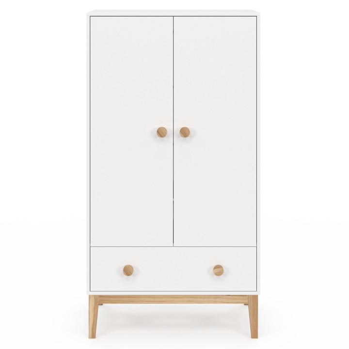 JACOB 2-deurs kinderkledingkast met witte en houten lade