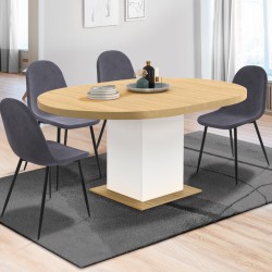 Mesa de comedor redonda extensible 4-8 personas madera y blanco 120-160 cm - EDEN | ID Market