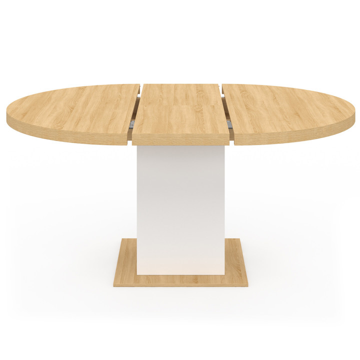 Mesa de comedor redonda extensible 4-8 personas madera y blanco 120-160 cm - EDEN | ID Market