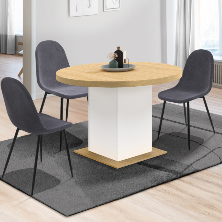 Mesa de comedor redonda extensible 4-8 personas madera y blanco 120-160 cm - EDEN | ID Market