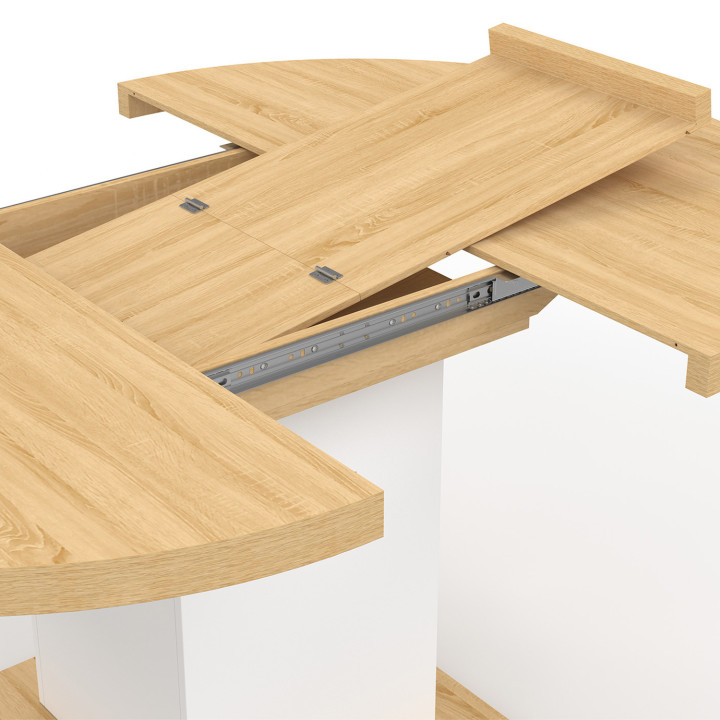 Mesa de comedor redonda extensible 4-8 personas madera y blanco 120-160 cm - EDEN | ID Market