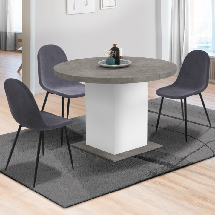 Mesa de comedor redonda extensible 4-8 personas hormigón y blanco 120-160 cm - EDEN | ID Market