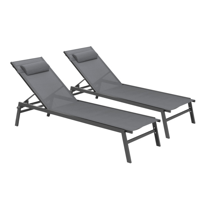 Juego de 2 tumbonas de jardín de aluminio gris antracita y negro - SINTRA | ID Market