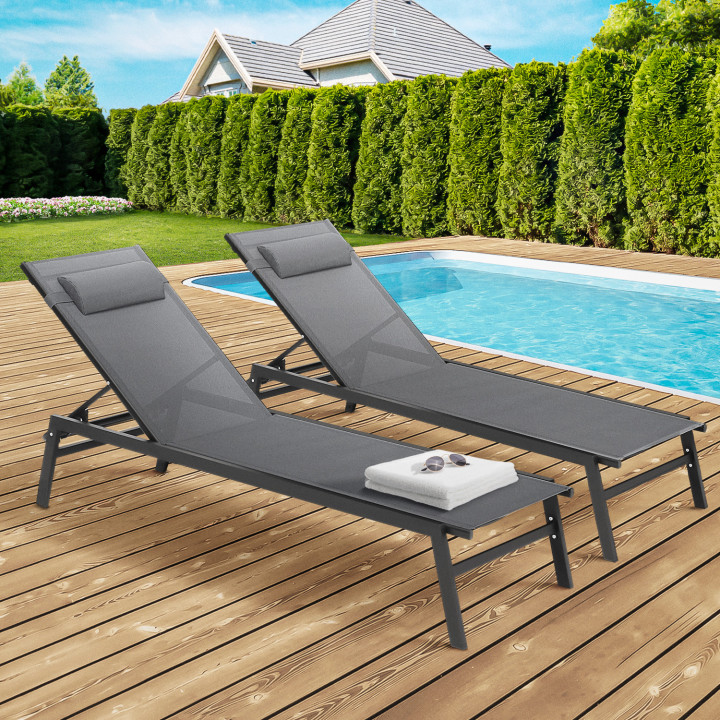 Set van 2 antracietgrijze en zwarte aluminium tuinstoelen - SINTRA | ID Market