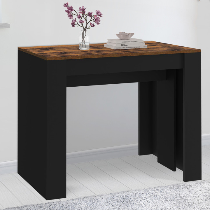 ORLANDO uitschuifbare consoletafel, 10-zits, 235 cm, verouderd hout en zwart
