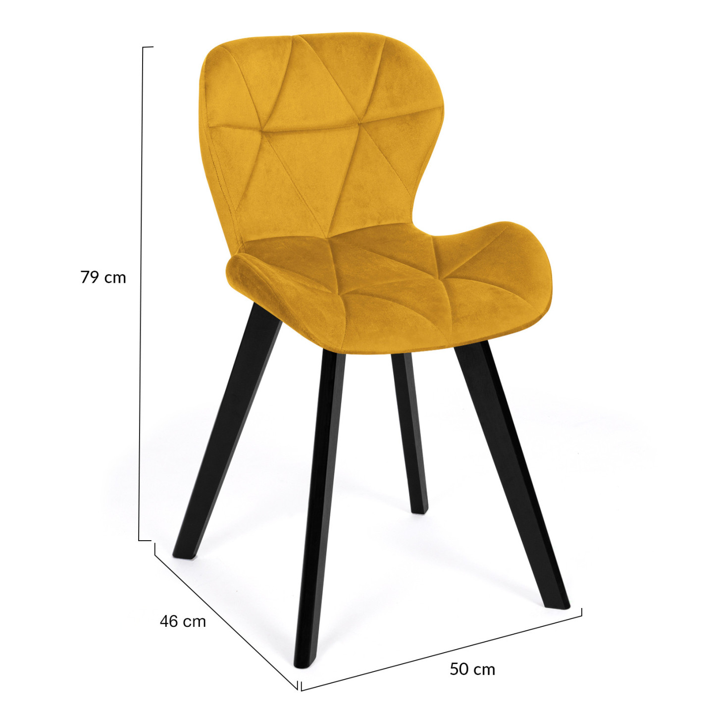 Lot De 4 Chaises ROBINE En Velours - Bleu, Gris Foncé, Gris Clair, Jaune, Pieds En Bois Noir