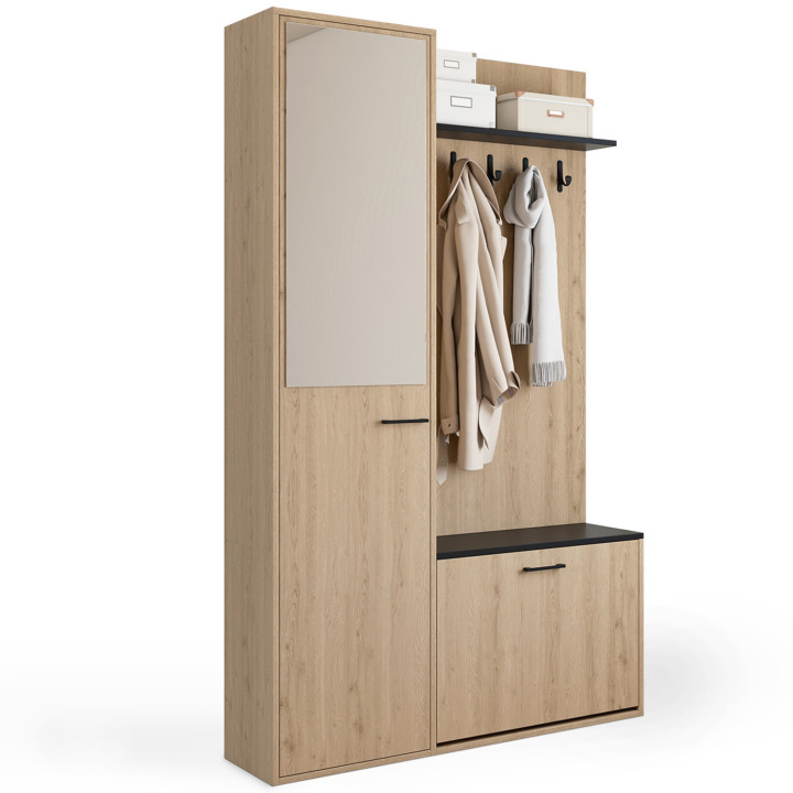 Vestiaire d'entrée avec miroir MAHAUT effet bois et noir