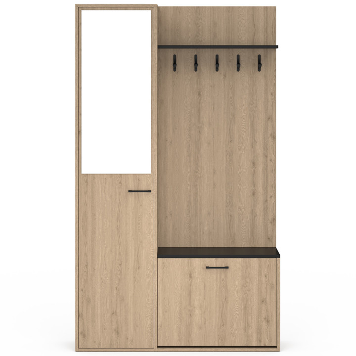 Vestiaire d'entrée avec miroir MAHAUT effet bois et noir
