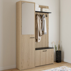 Vestiaire d'entrée avec miroir MAHAUT effet bois et noir