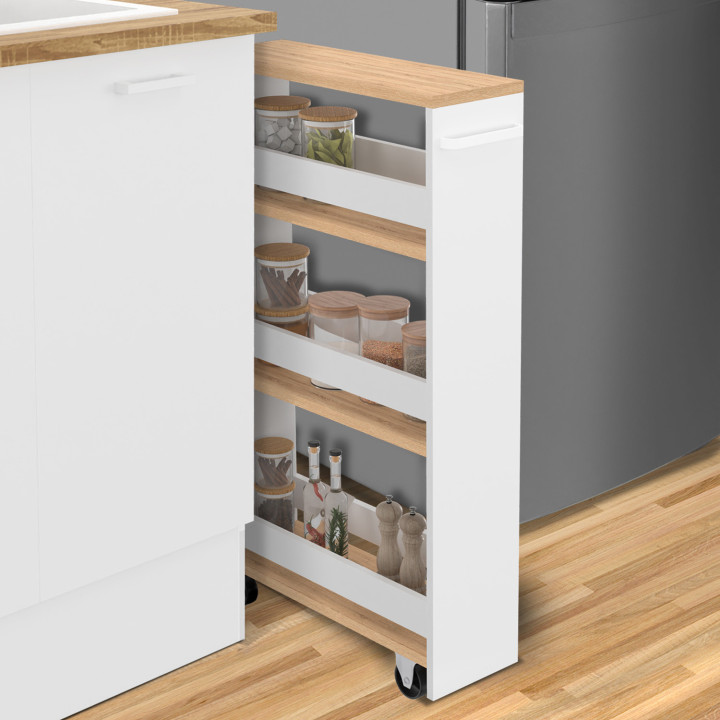 Credenza salvaspazio HAGA carrello portaoggetti a più livelli bianco e faggio