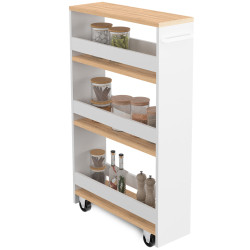 Mobile da cucina salvaspazio bianco con finitura in faggio - HAGA