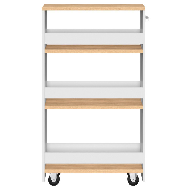 Credenza salvaspazio HAGA carrello portaoggetti a più livelli bianco e faggio