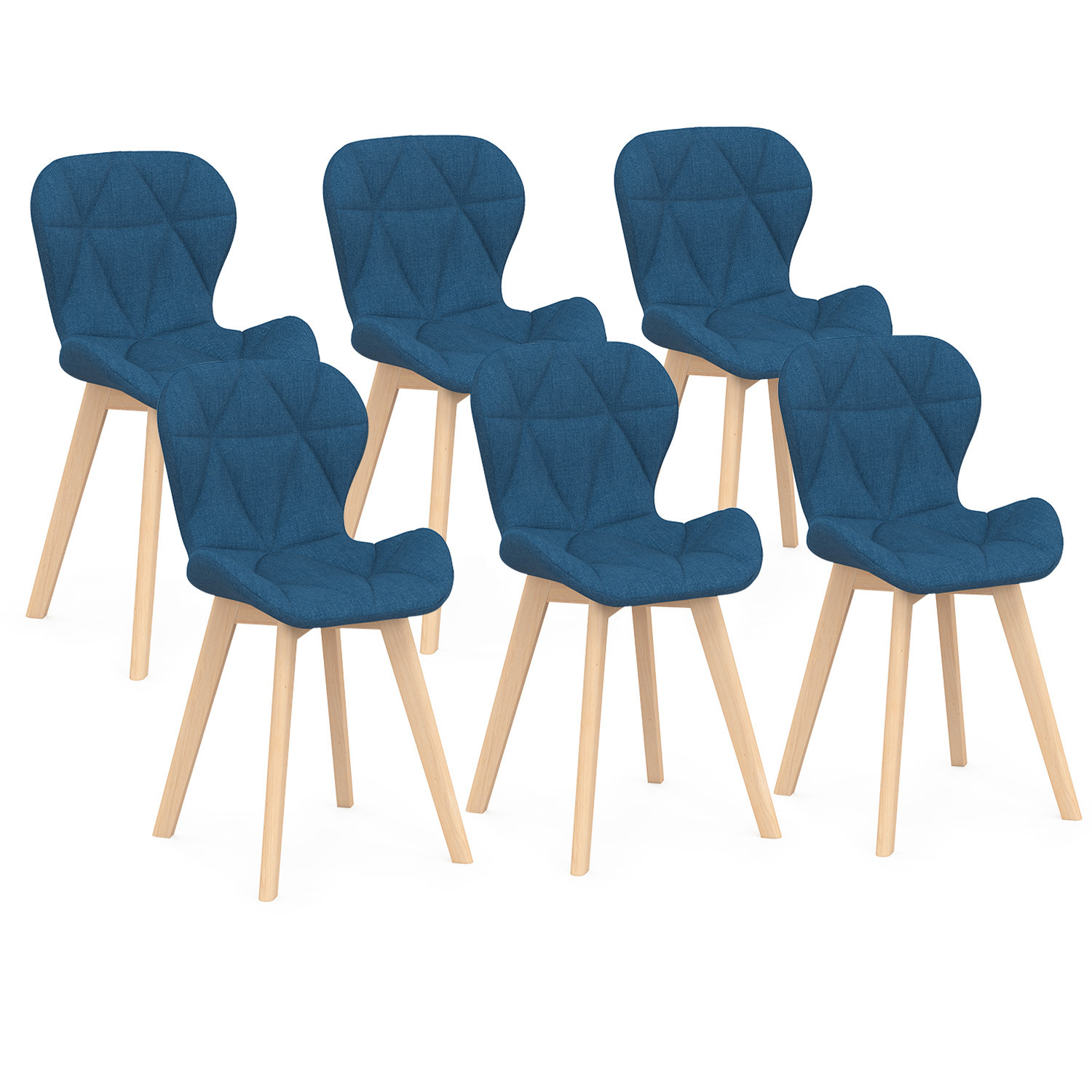 Chaises matelassées pour salle à manger en tissu bleu canard