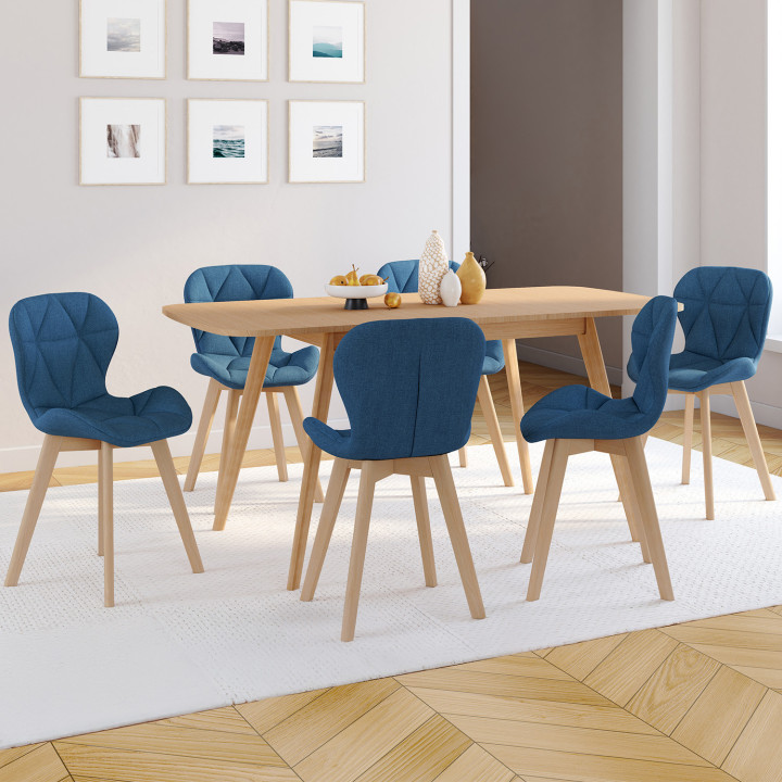 Juego de 6 sillas de comedor de tela azul pato - ROBINE - ID Market