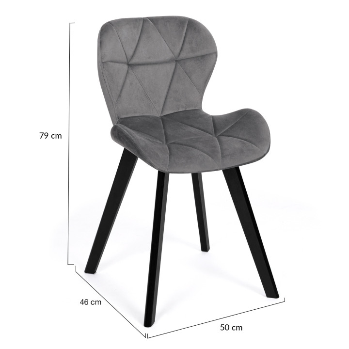 Lot de 4 chaises en velours gris clair avec pieds noirs - ROBINE | ID Market