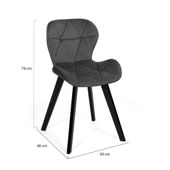 Lot de 4 chaises ROBINE en velours gris foncé pieds noirs