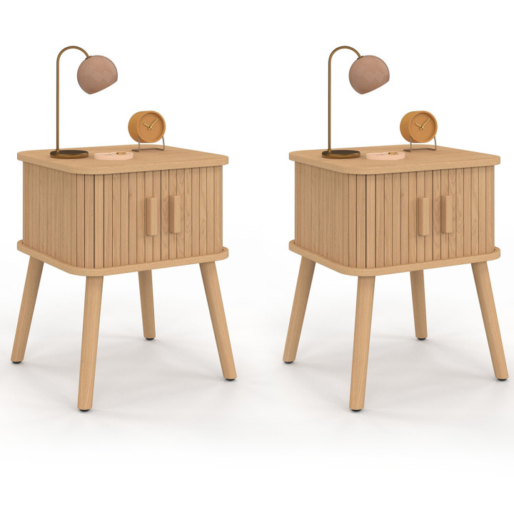 Lot de 2 tables de chevet ROMIE 2 portes coulissantes lattes tasseau bois coloris chêne