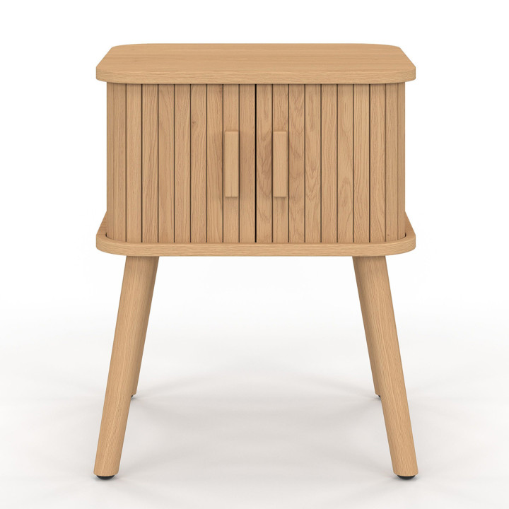 Lot de 2 tables de chevet ROMIE 2 portes coulissantes lattes tasseau bois coloris chêne