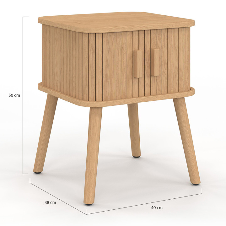 Lot de 2 tables de chevet ROMIE 2 portes coulissantes lattes tasseau bois coloris chêne