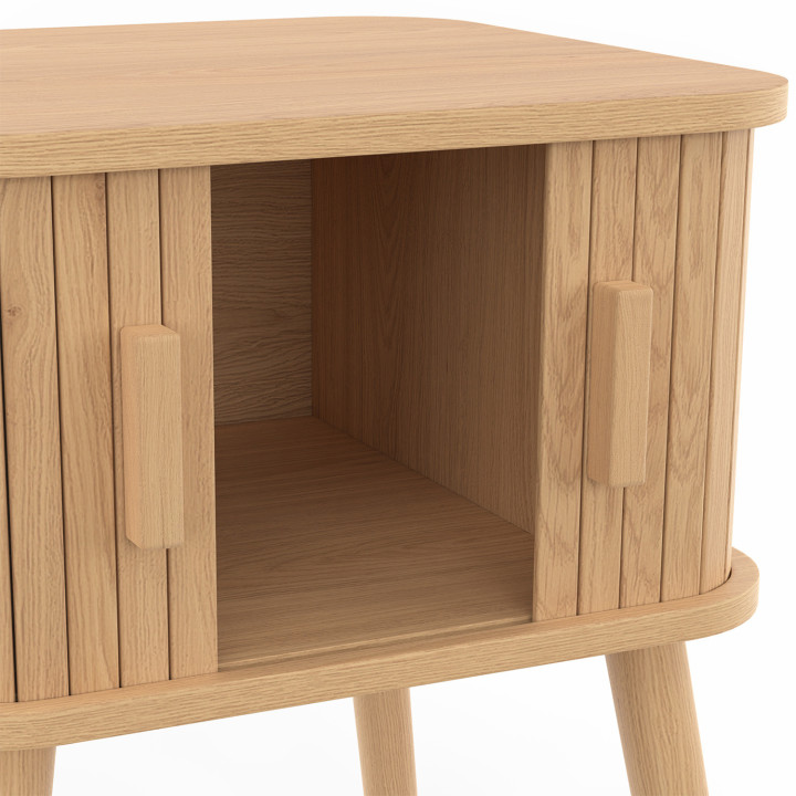 Lot de 2 tables de chevet ROMIE 2 portes coulissantes lattes tasseau bois coloris chêne