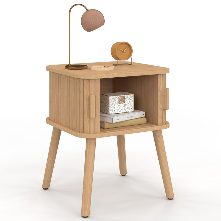 Lot de 2 tables de chevet ROMIE 2 portes coulissantes lattes tasseau bois coloris chêne