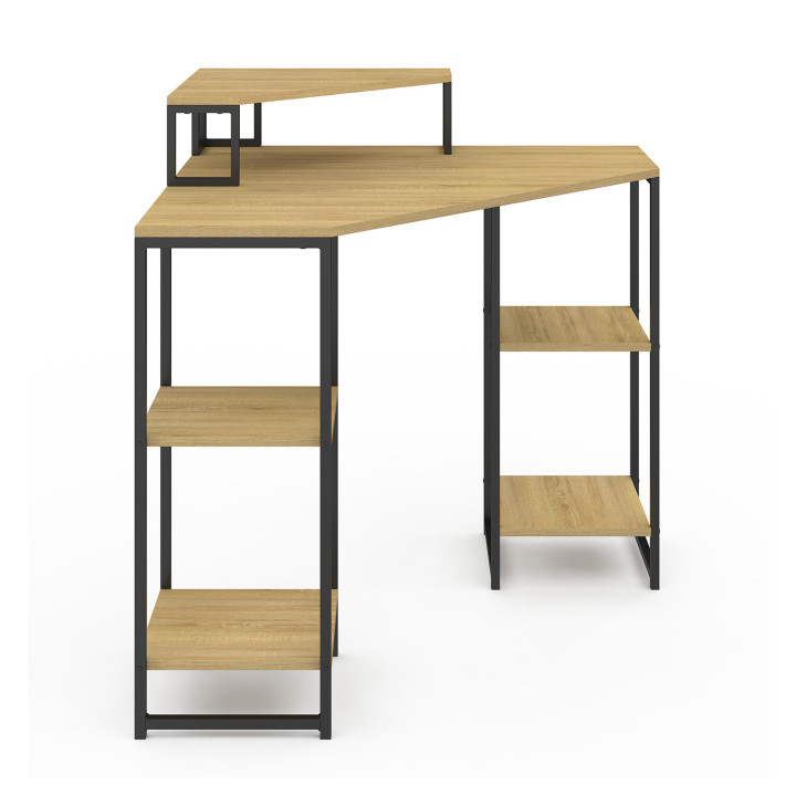 Escritorio esquinero industrial de madera y metal negro con almacenaje - DETROIT | ID Market