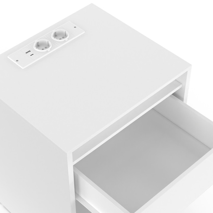 Lot de 2 tables de chevet TED à LED 1 tiroir avec niche et station de recharge