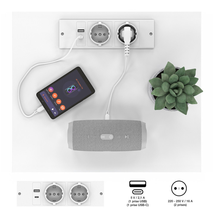 Mesillas de noche LED 1 cajón y hornacina con estación de carga - TED | ID Market