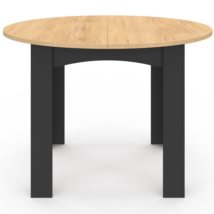 DONA Tavolo da pranzo rotondo per 4-6 persone, nero, piano effetto faggio 110 cm