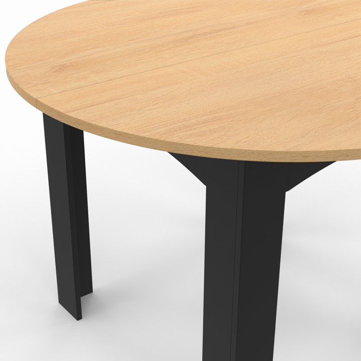 Mesa de comedor redonda para 4-6 personas, negra, tablero imitación haya, 110 cm - DONA | ID Market