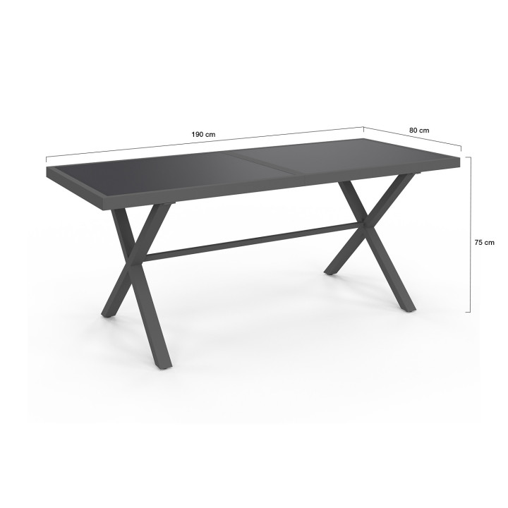 Tuinmeubelset - tafel 190cm, blad met betoneffect en 8 stapelstoelen - SANTORIN | ID Market