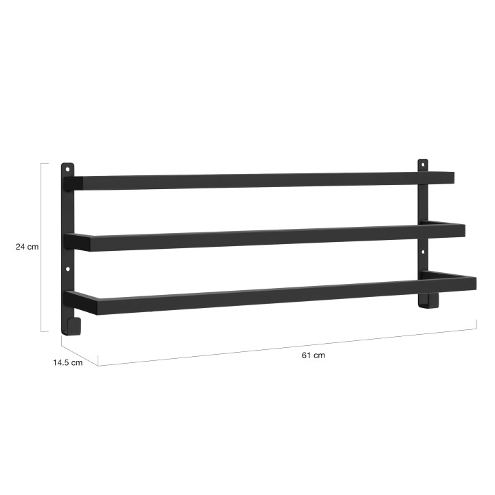 DALLAS portasalviette a muro a 3 livelli in metallo nero dal design industriale