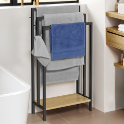 Porte-serviettes sur pied 3 niveaux DETROIT avec étagère design industriel