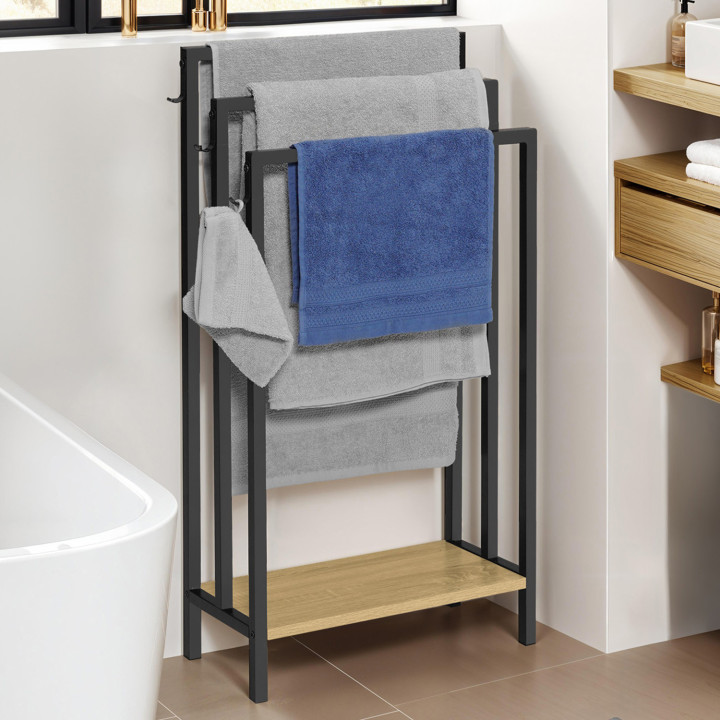 Porte-serviettes sur pied 3 niveaux DETROIT avec étagère design industriel