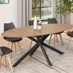 15855 - Table à manger ovale 10 personnes noire et bois Table à manger ovale ALIX 10 personnes pied araignée bois et noir 200 cm