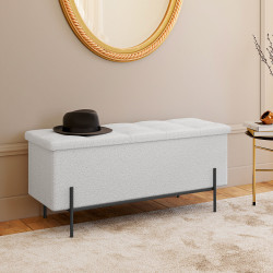 LOUIS opbergbank met zwarte metalen poten 100 cm witte badstof stof