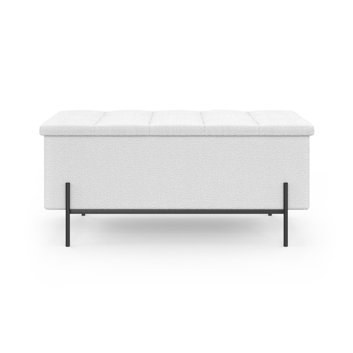 Bank Aufbewahrungsbox 100 cm weißer Bouclé-Stoff und schwarze Metallbeine - LOUIS | ID Market