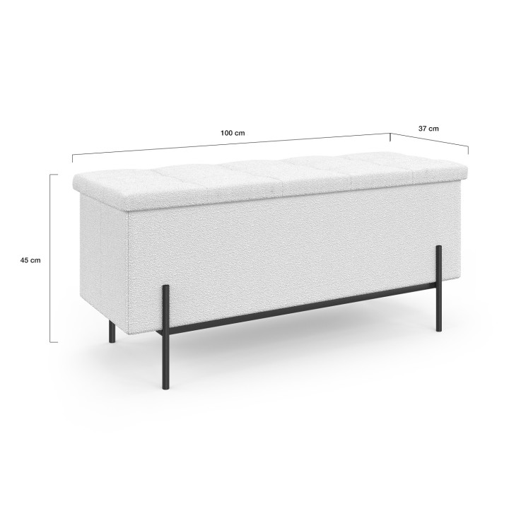 Panca LOUIS con gambe in metallo nero 100 cm tessuto spugna bianca