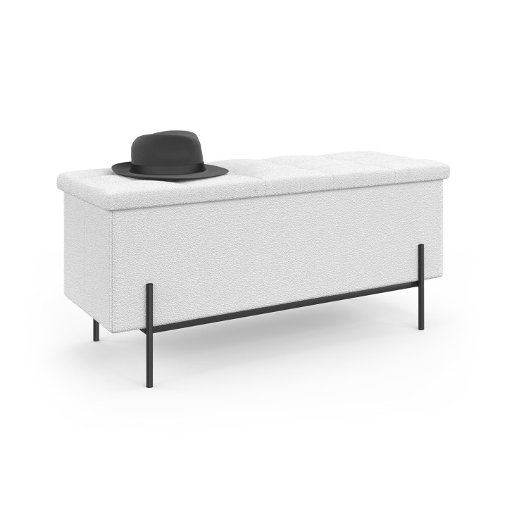 Panca LOUIS con gambe in metallo nero 100 cm tessuto spugna bianca