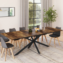 Table à manger extensible rectangle ALIX avec rangement 10-12 personnes pied araignée bois foncé et noir 200-240 cm