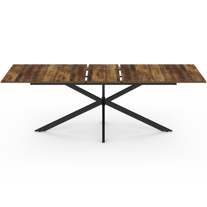 Table à manger extensible rectangle ALIX avec rangement 10-12 personnes pied araignée bois foncé et noir 200-240 cm