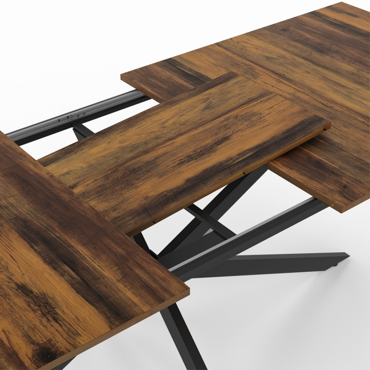 Table à manger extensible rectangle ALIX avec rangement 10-12 personnes pied araignée bois foncé et noir 200-240 cm