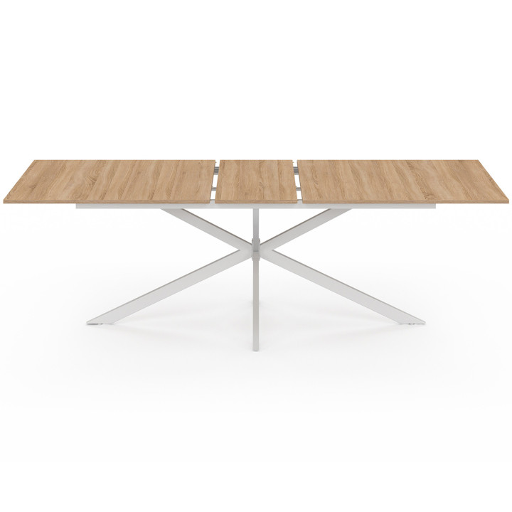Table à manger extensible rectangle ALIX avec rangement 10-12 personnes pied araignée bois et blanc 200-240 cm