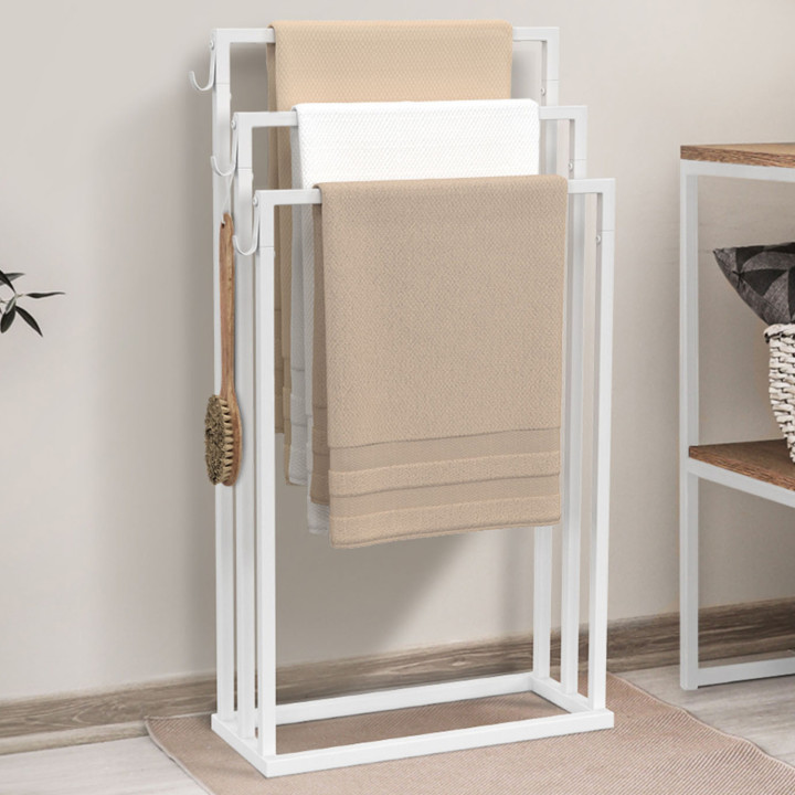 Porte-serviettes sur pied 3 niveaux DALLAS métal blanc design industriel